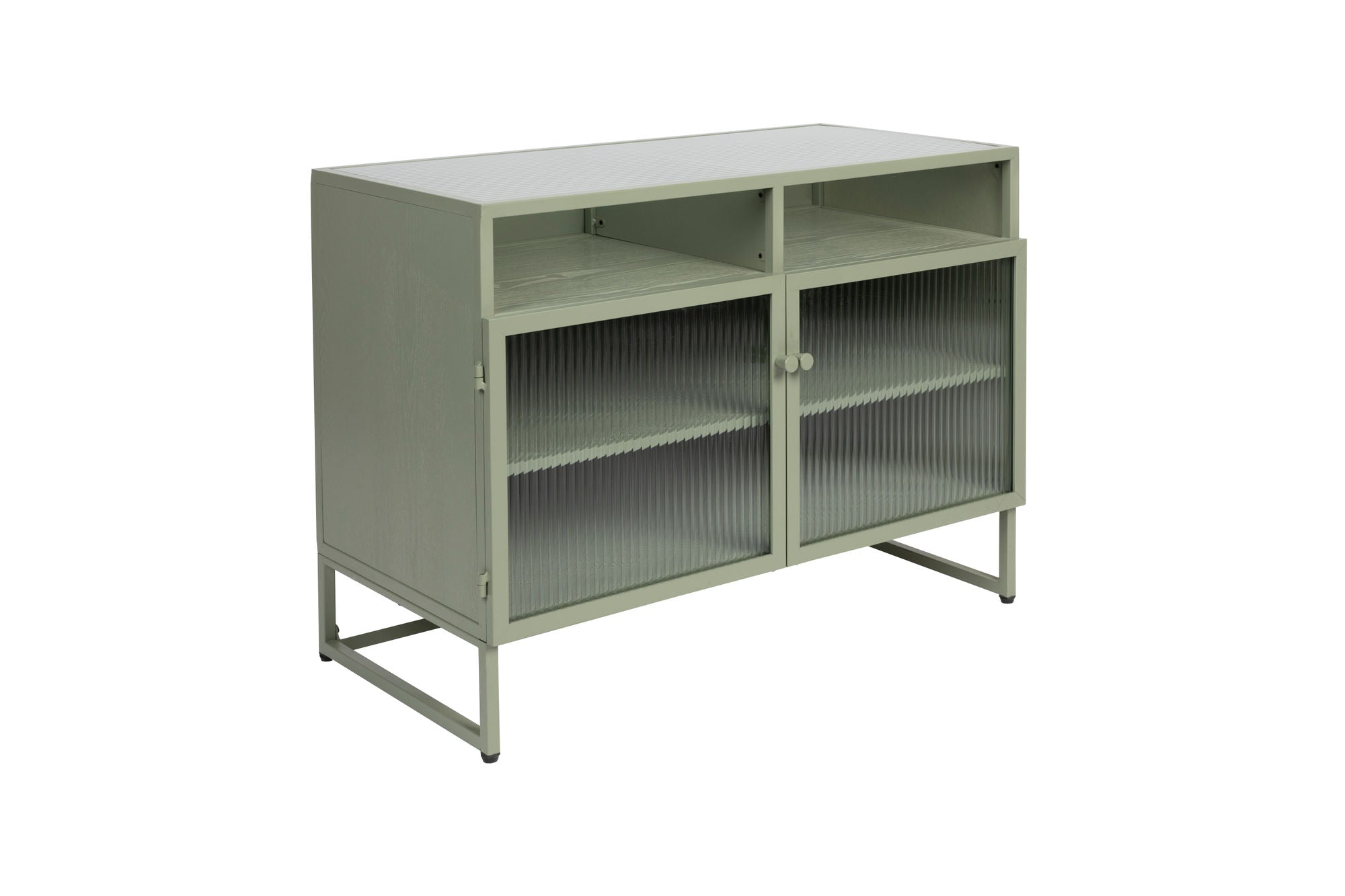 Herbe Green Wood & Ribbed Glass Low Sideboard